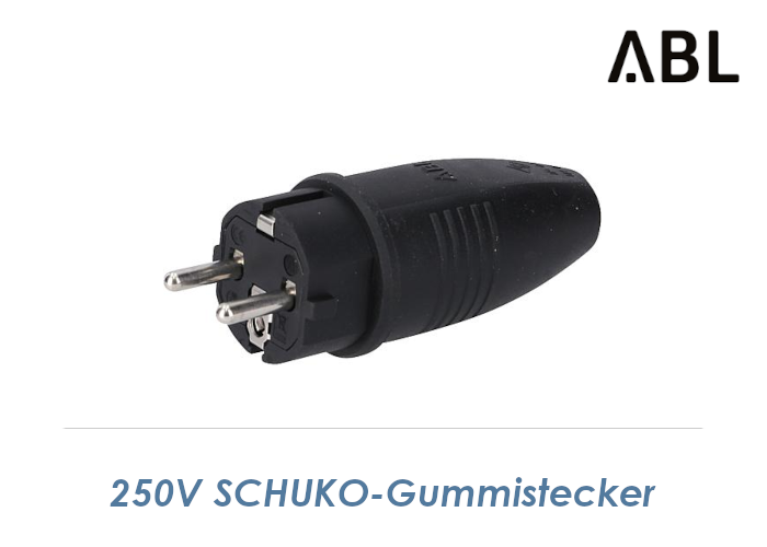 230V/16A Schutzkontakt Gummi-Stecker schwarz - Schraube