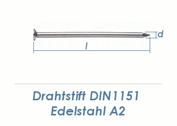 2,8 x 65mm Drahtstifte Senkkopf DIN1151 Edelstahl A2 (100g = ca. 31Stk.)