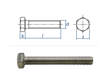 M16 x 25mm Sechskantschrauben DIN933 Vollgewinde Edelstahl A2 (1 Stk.)