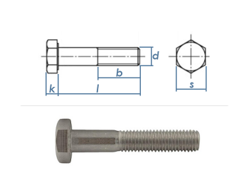 M24 x 130mm Sechskantschrauben DIN931 Teilgewinde Edelstahl A2 (1 Stk.)