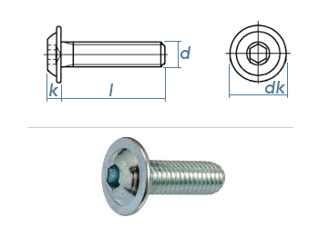 M8 x 30mm Linsenflachkopfschraube m. Flansch ISK ISO7380-2 Stahl verzinkt FKL10.9 (10 Stk.)